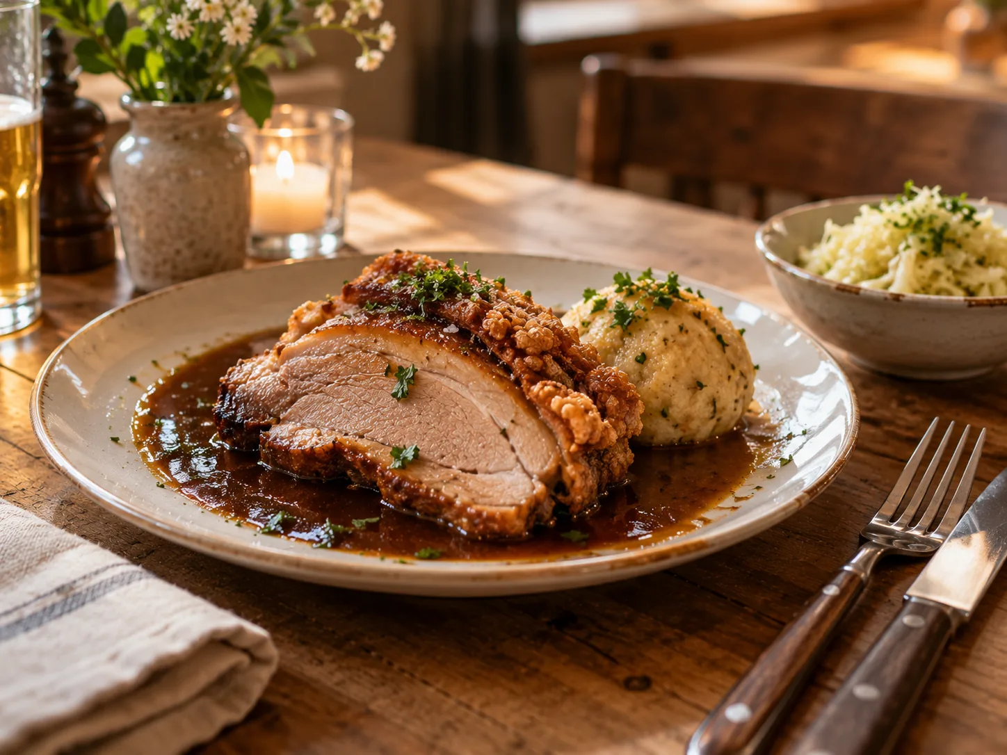 Ein Schweinebraten mit Knödel